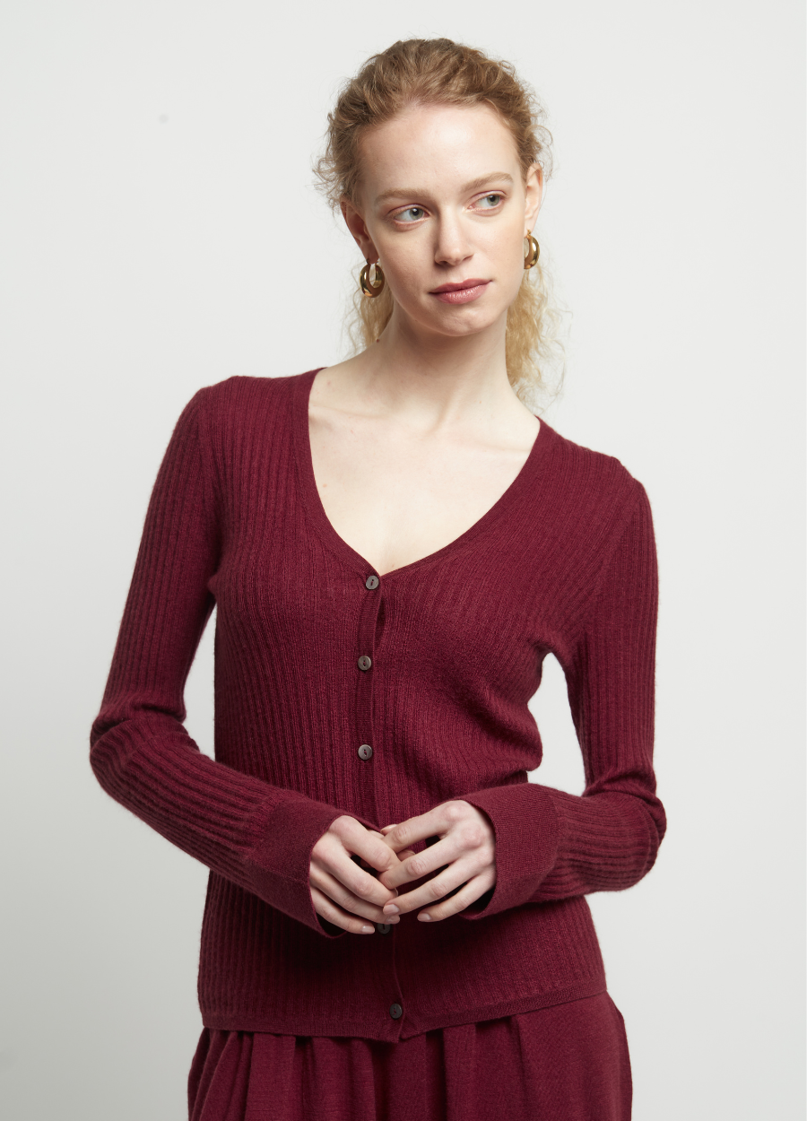 Tencel-Silk Blend Knitted V-Neck Women Cardigan