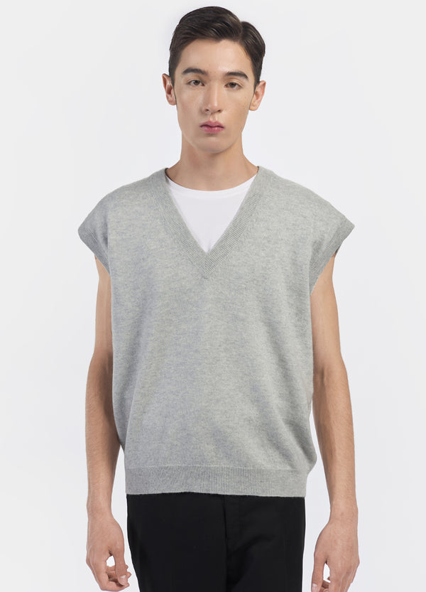 Denner men's cashmere V-Neck Vest in Super Grey