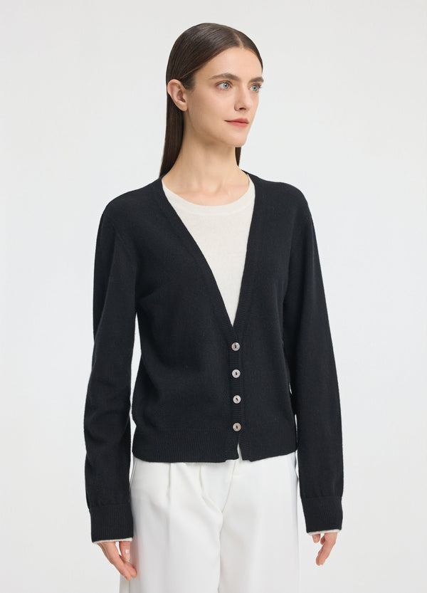 Denner women's cashmere Layering V-Neck Cardigan in Black