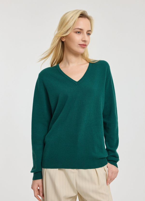 Denner women's cashmere V-Neck Top in Tabriz Teal