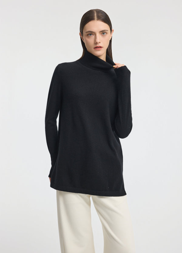 Denner women's cashmere Roll-Neck Tunic in Black