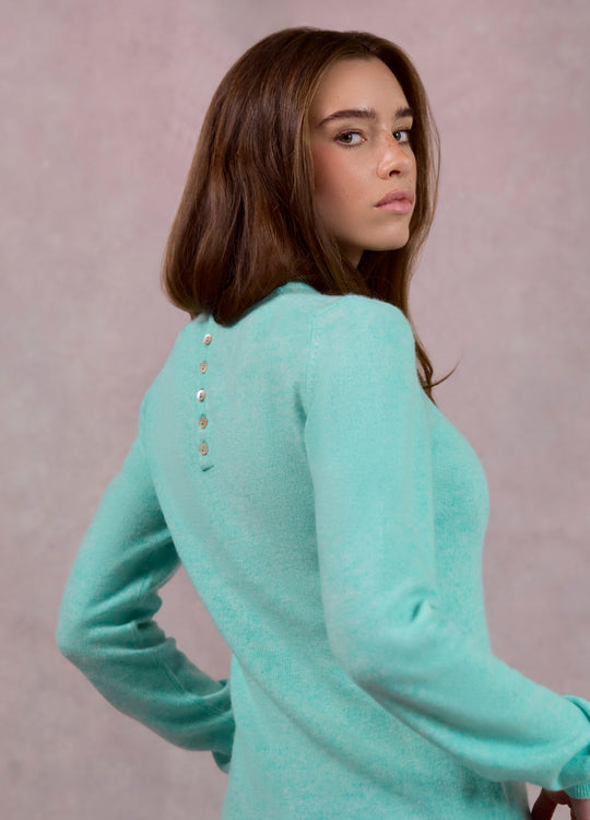 Cashmere Button Back Crew Neck