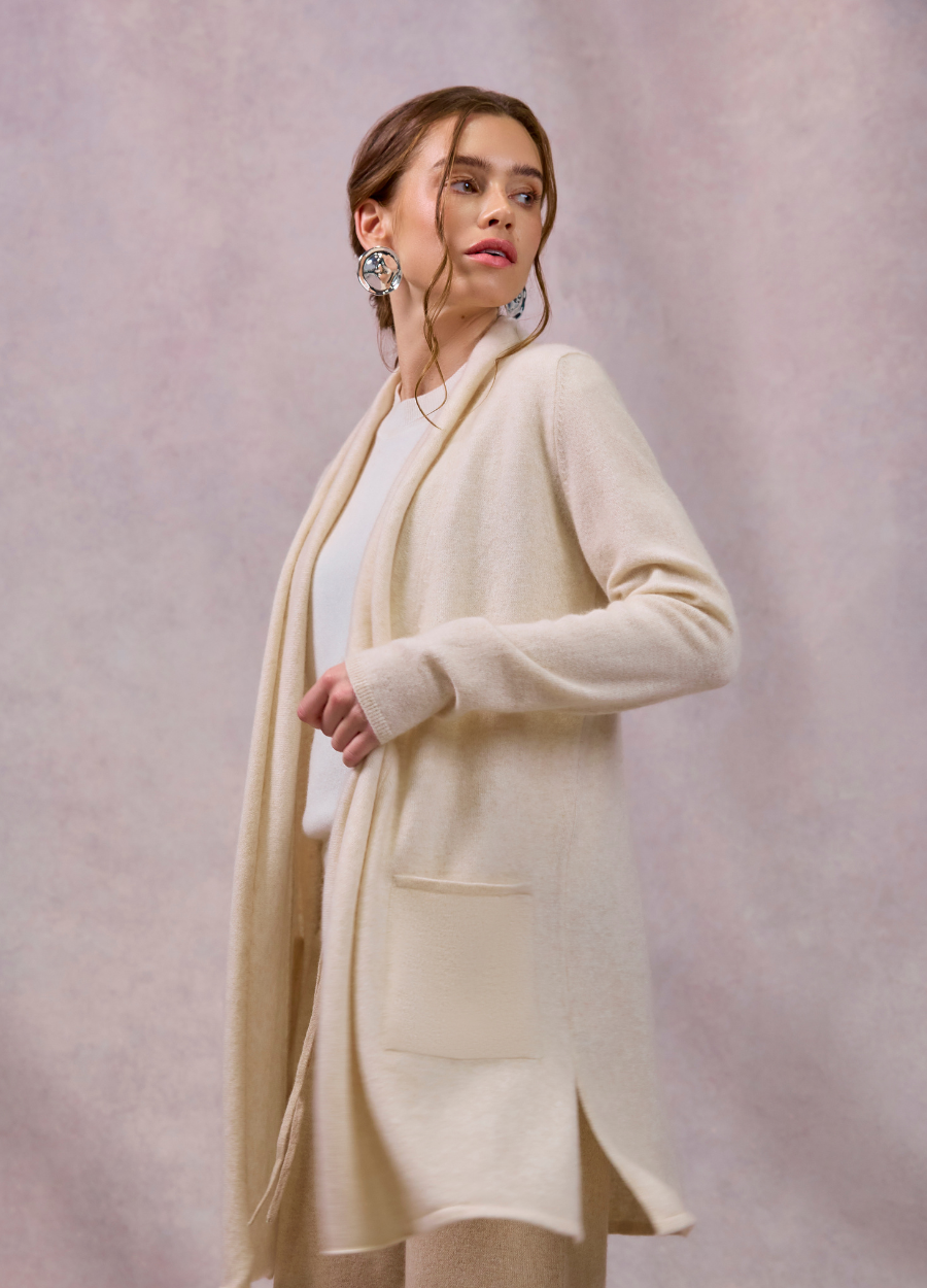 Denner women's cashmere Long Cardigan (Classic Colours) in Lace