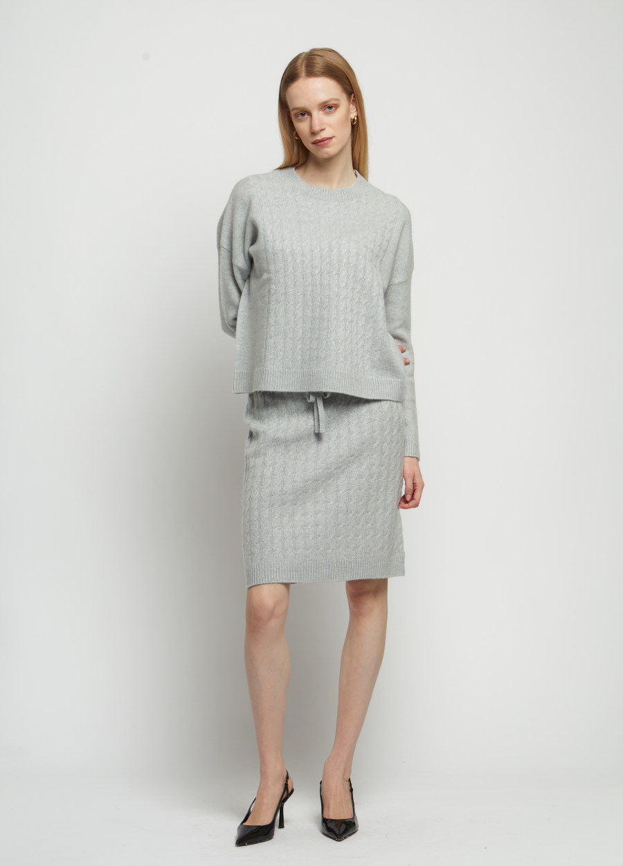 Denner women's cashmere Cable Skirt in Super Grey, view 2