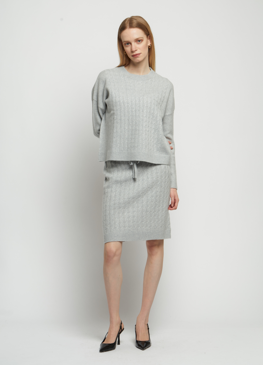 Denner women's cashmere Cable Detail Sweater in Super Grey, view 2