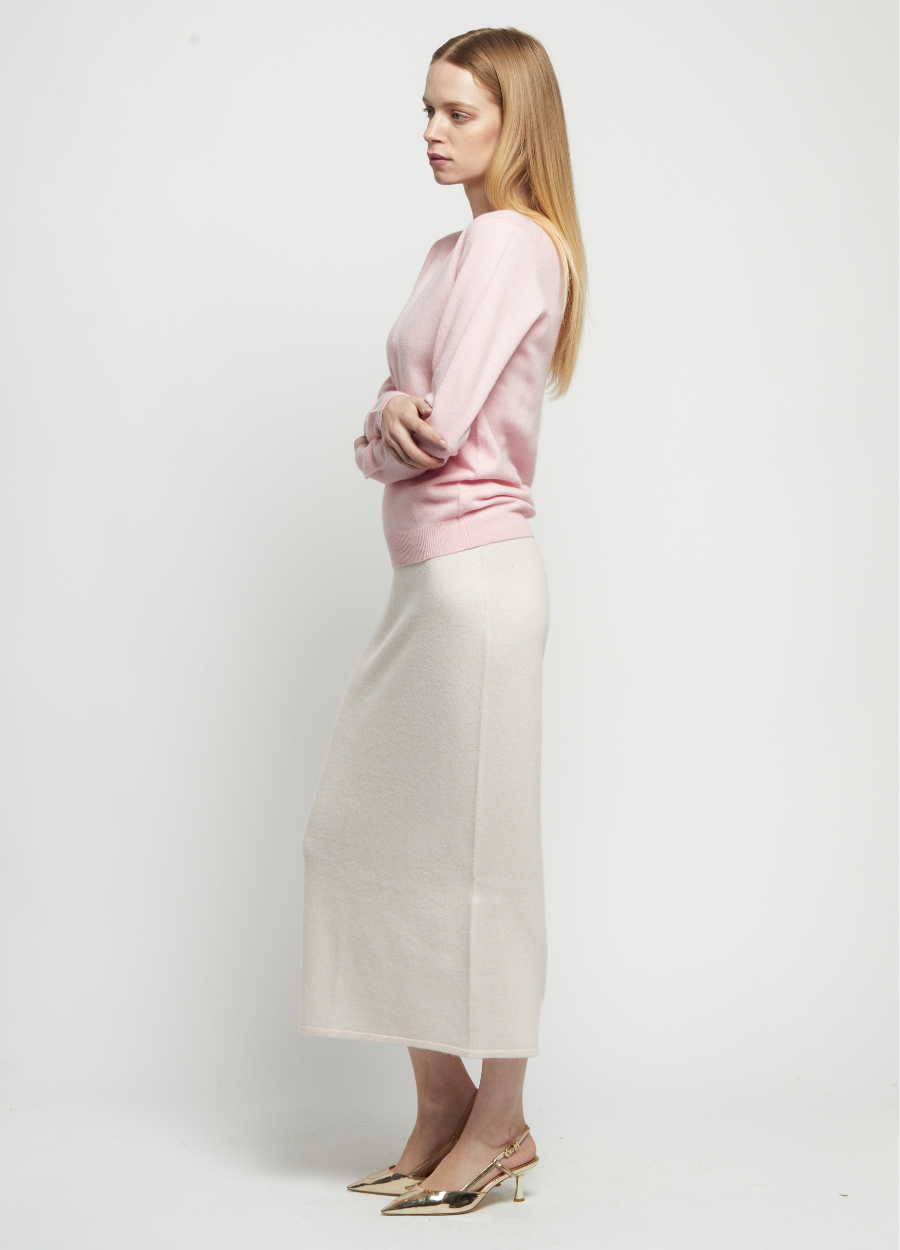 Denner women's cashmere Long Skirt (Classic Colours) in Light Pink, view 2
