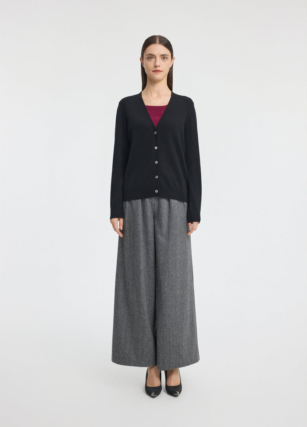 Denner women's cashmere Archive V-Neck Cardigan in Black, view 2