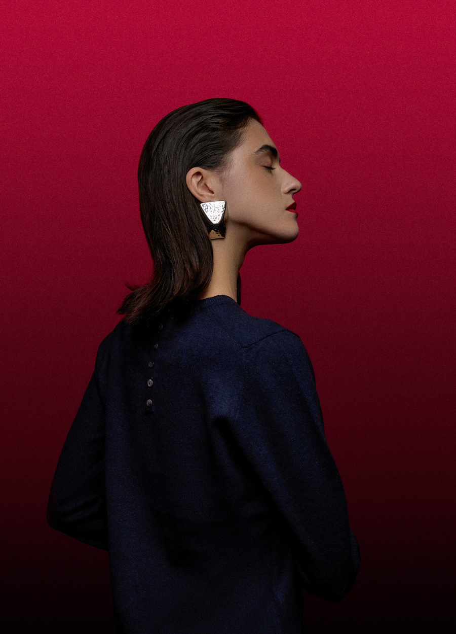 Cashmere Button Back Crew Neck