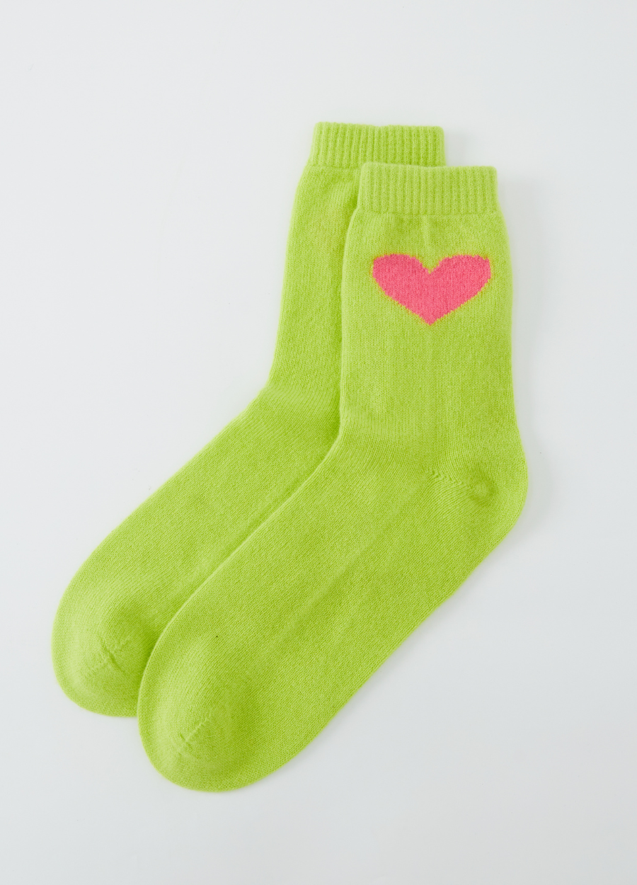 Denner women's cashmere Bedtime Socks in Acid Lime, view 2