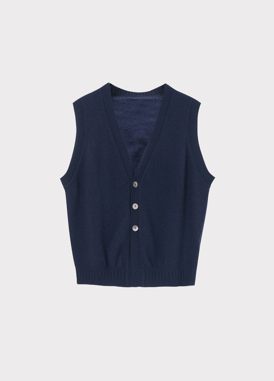 Denner men's merino and cashmere blend Bloomsbury Button Waistcoat in Peacoat, view 2
