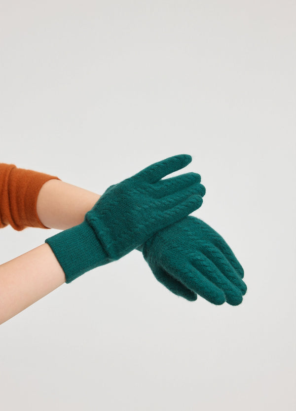 Denner women's cashmere Cable Gloves in Tabriz Teal