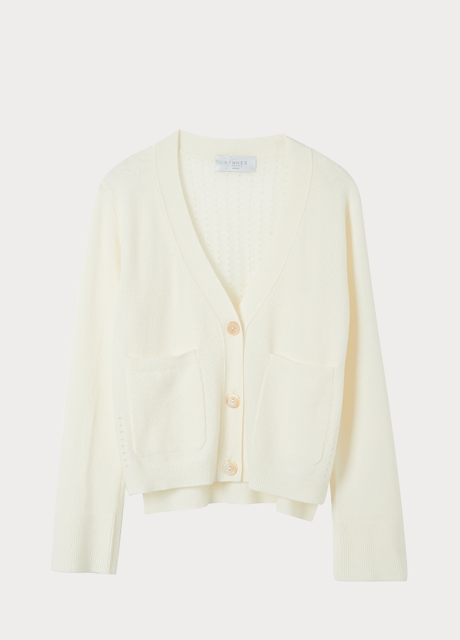 Denner women's merino and cashmere blend Canary Cardigan in Organic White, view 2