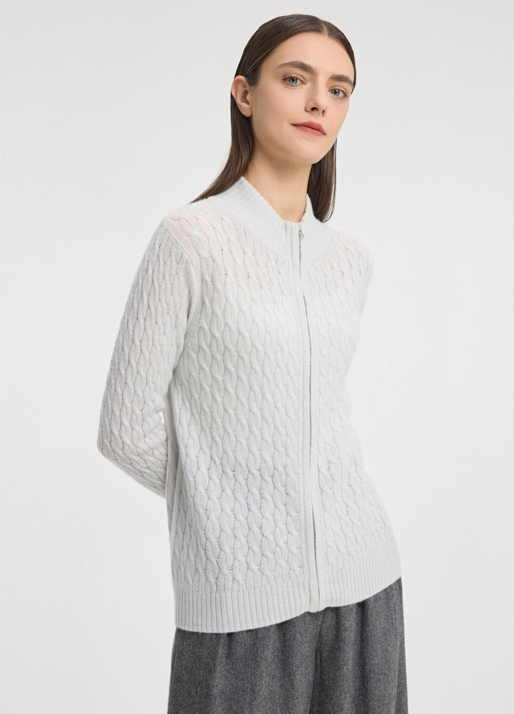 Cashmere Cable Zip Cardigan