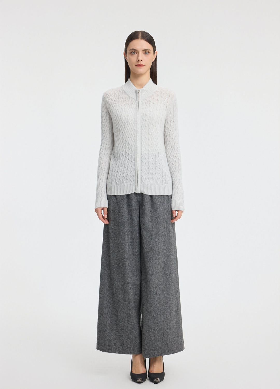 Cashmere Cable Zip Cardigan