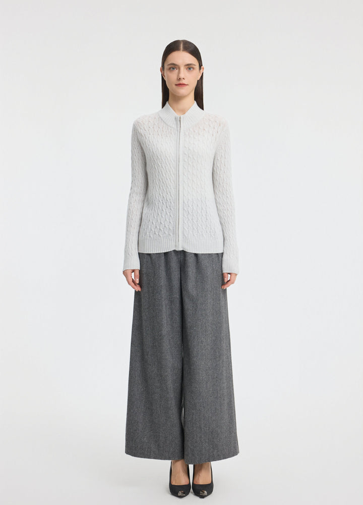 Cashmere Cable Zip Cardigan