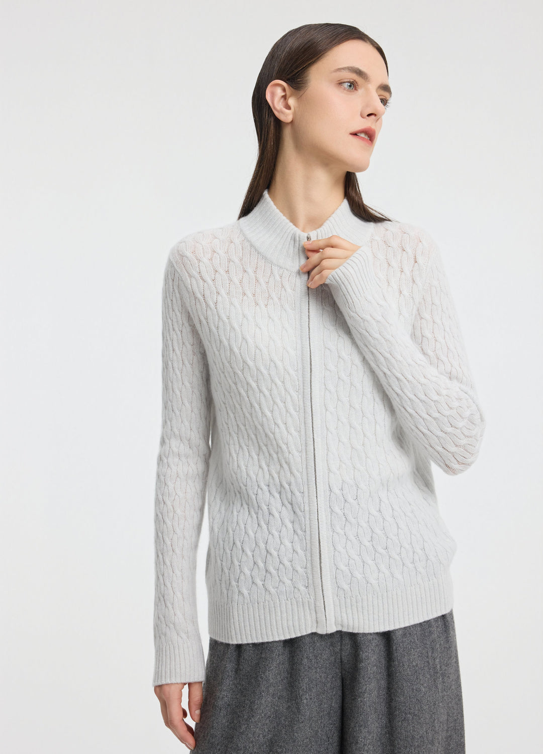 Cashmere Cable Zip Cardigan