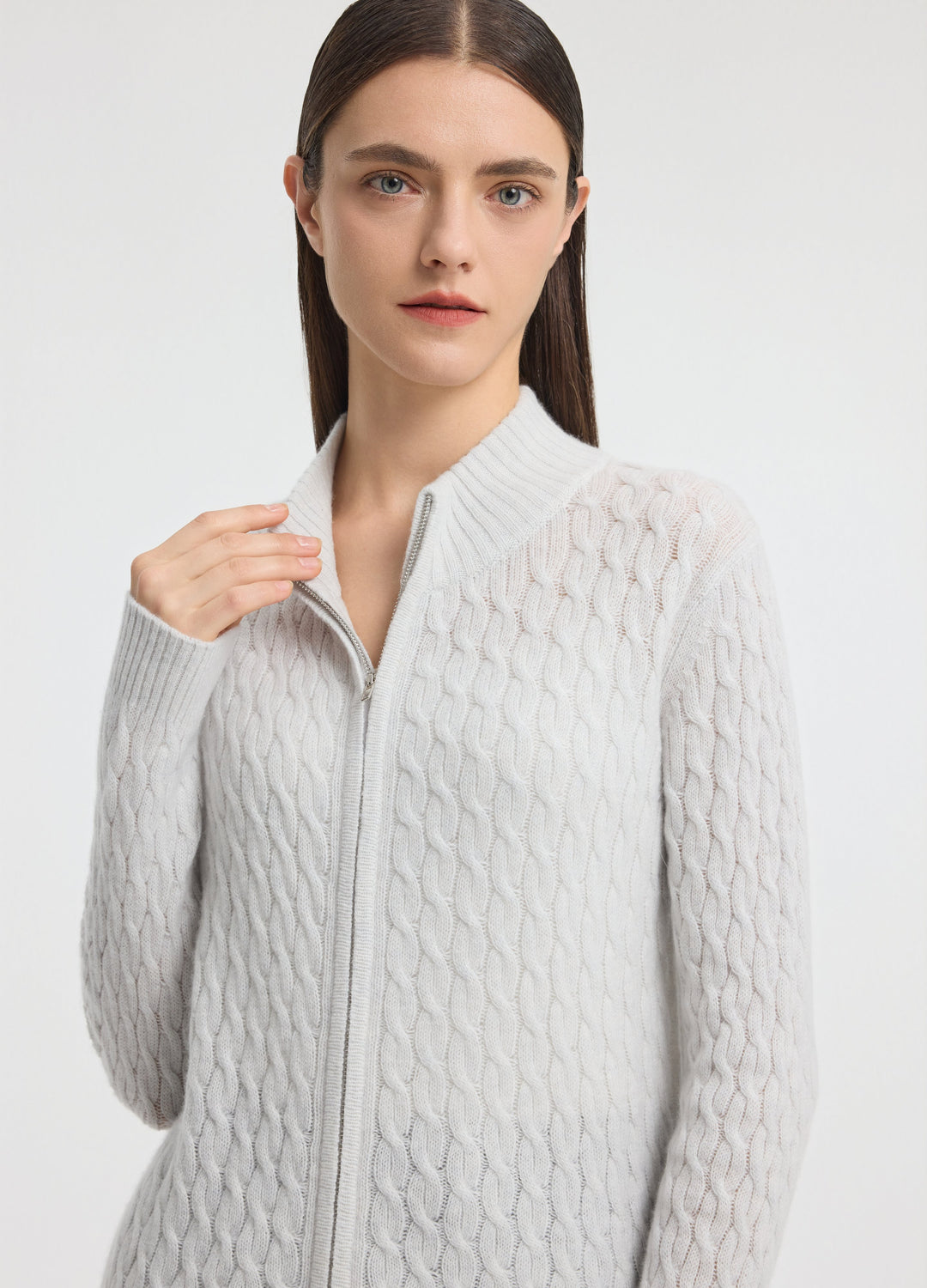 Cashmere Cable Zip Cardigan