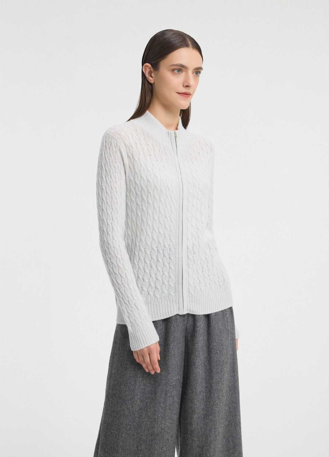 Cashmere Cable Zip Cardigan