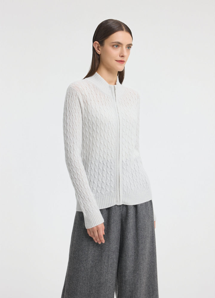 Cashmere Cable Zip Cardigan