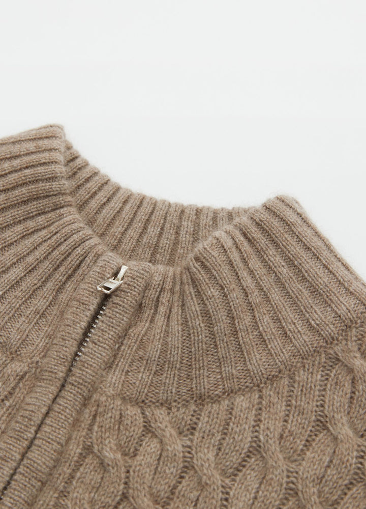 Cashmere Cable Zip Cardigan