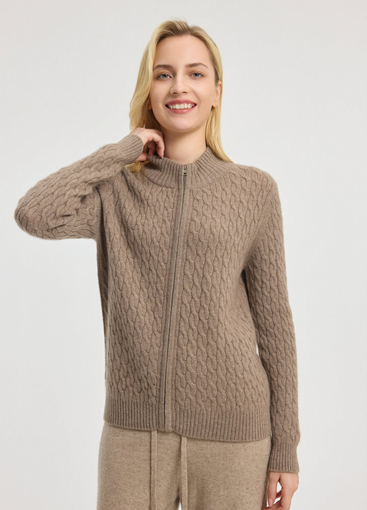 Cashmere Cable Zip Cardigan