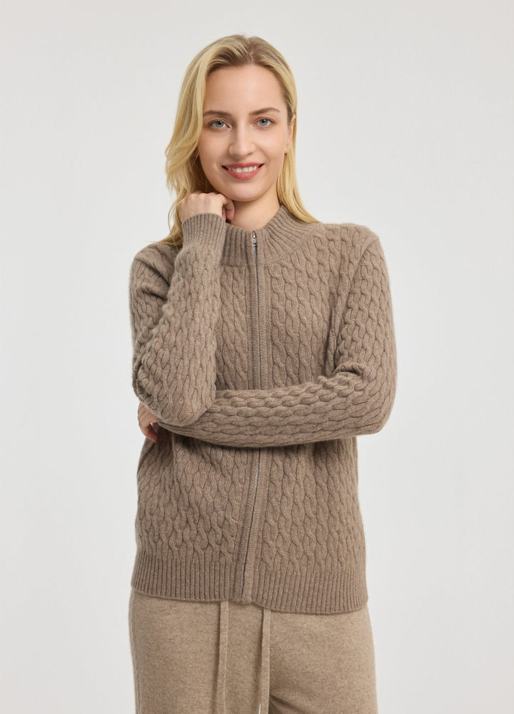 Cashmere Cable Zip Cardigan