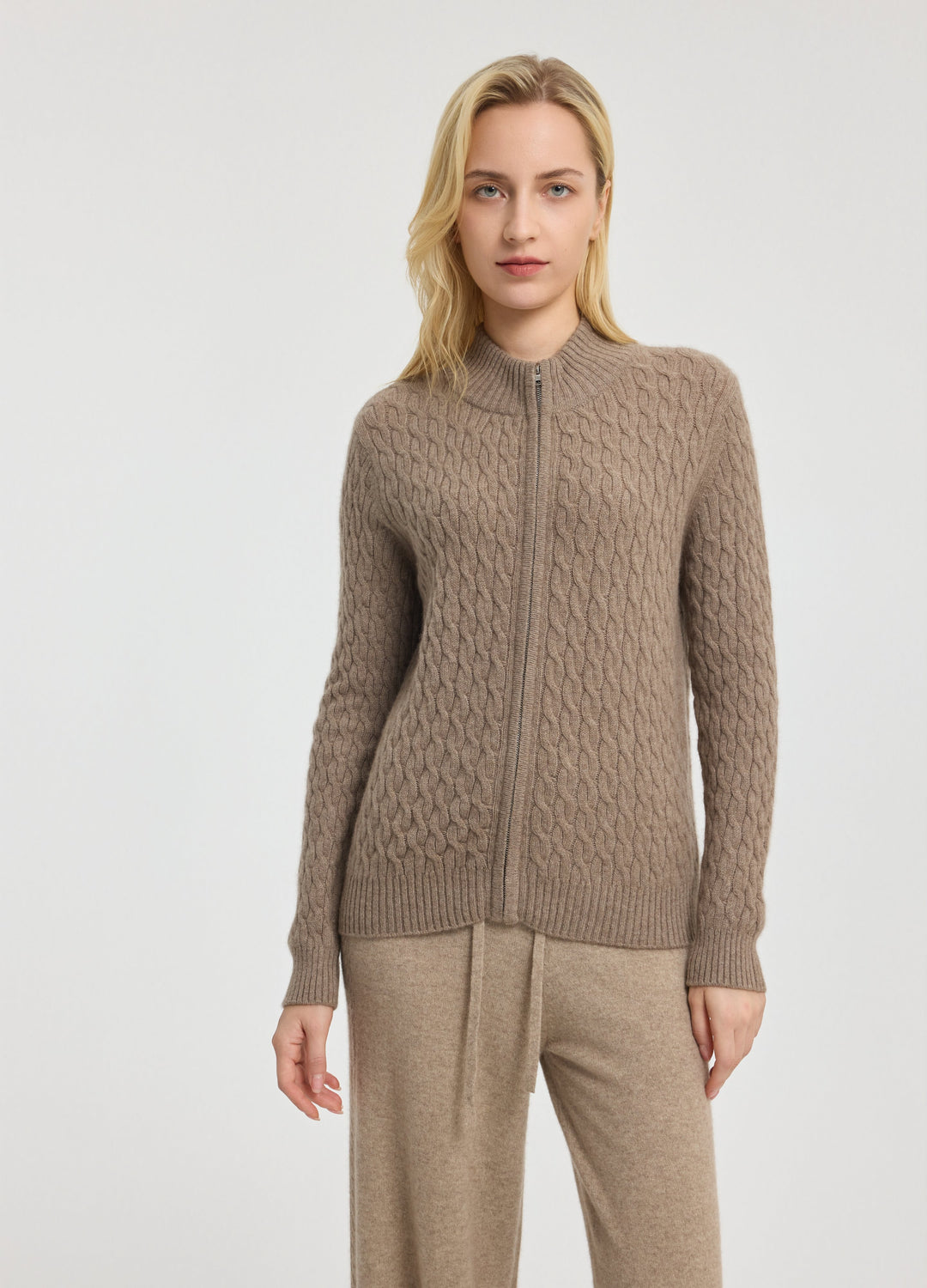 Cashmere Cable Zip Cardigan