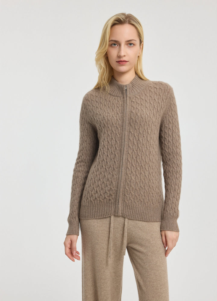 Cashmere Cable Zip Cardigan