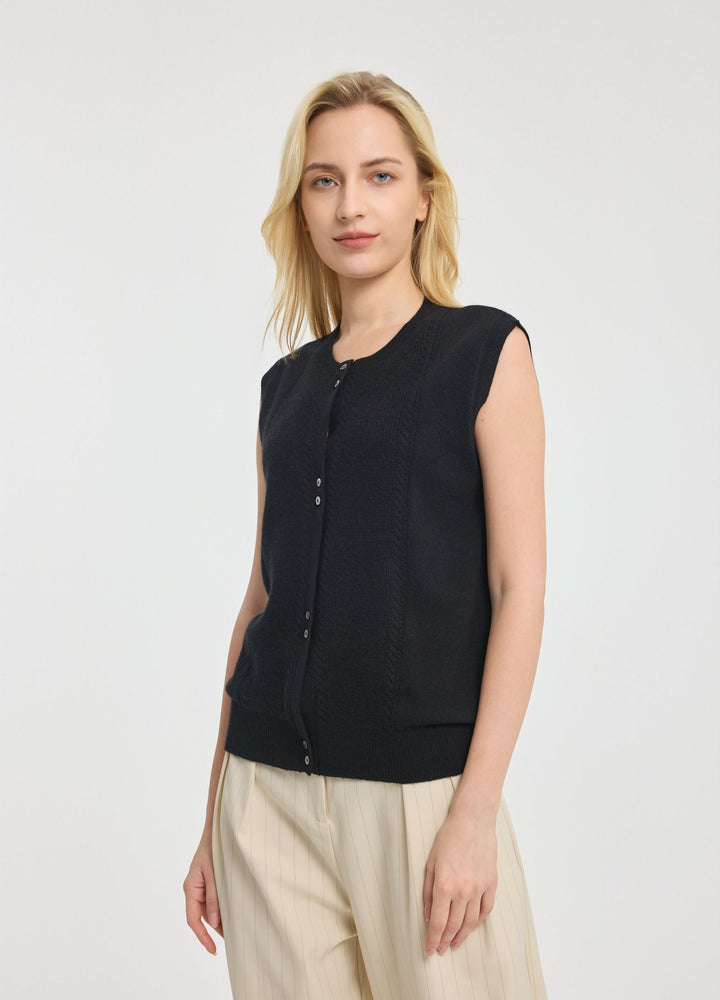 Cashmere Cable Detail-Button Gilet