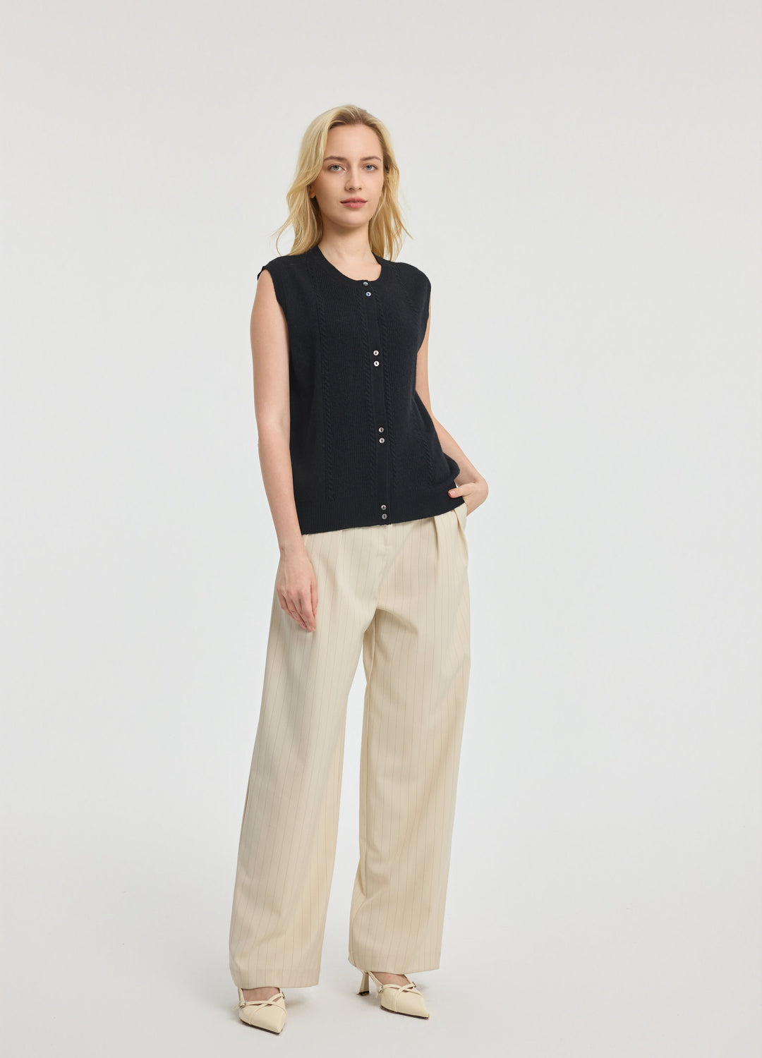 Cashmere Cable Detail-Button Gilet