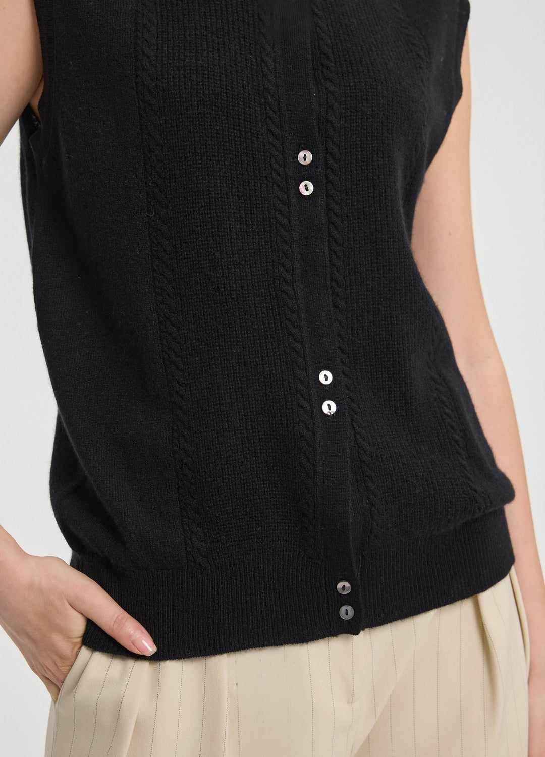 Cashmere Cable Detail-Button Gilet