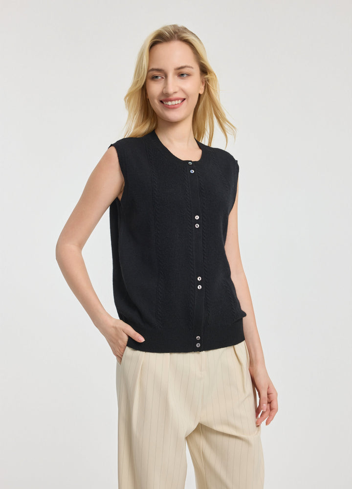 Cashmere Cable Detail-Button Gilet