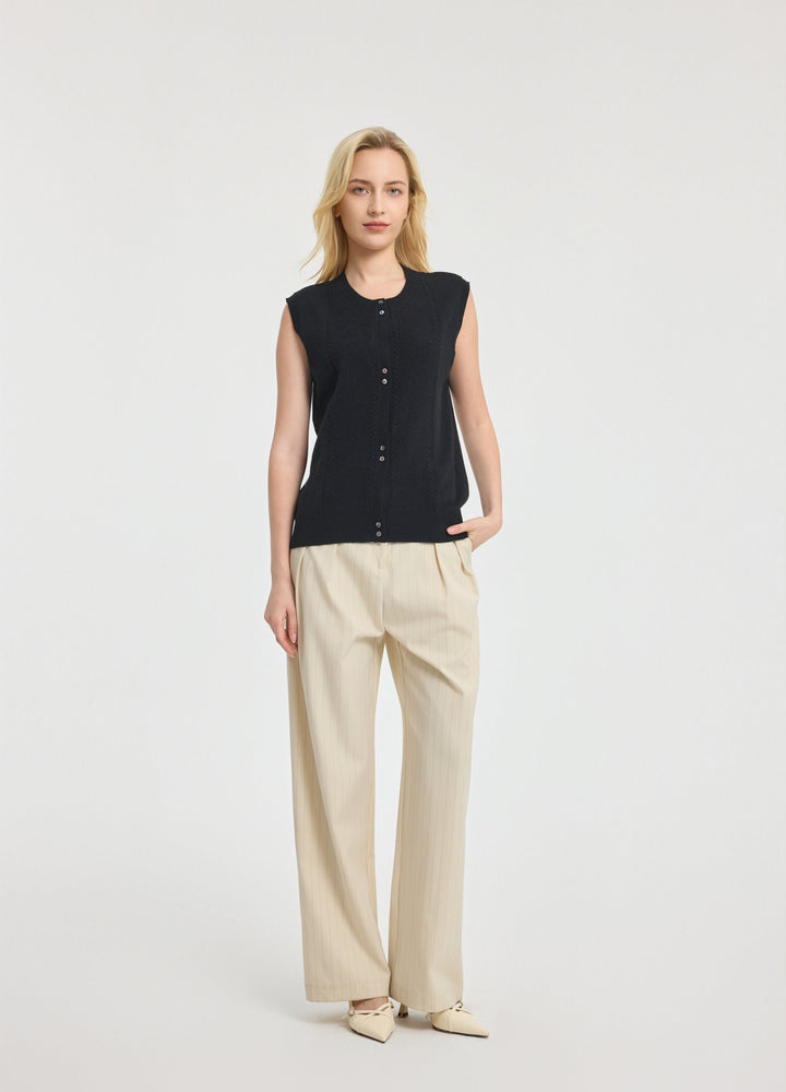 Cashmere Cable Detail-Button Gilet