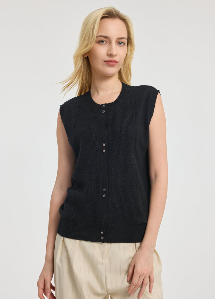 Cashmere Cable Detail-Button Gilet