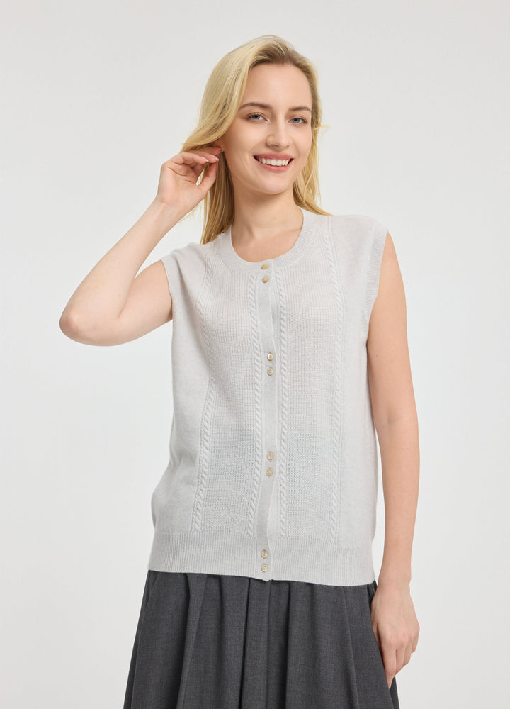 Cashmere Cable Detail-Button Gilet