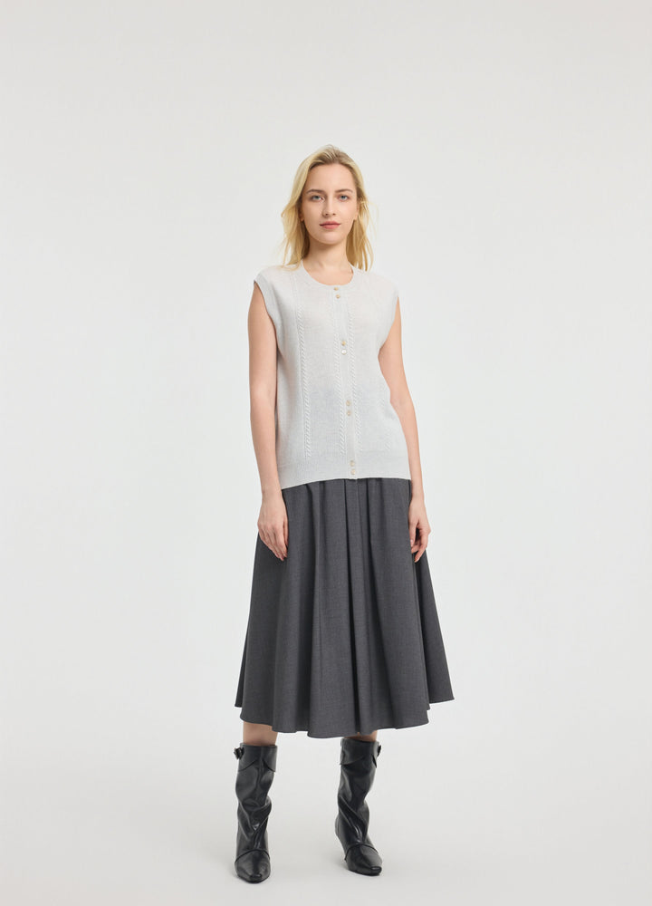 Cashmere Cable Detail-Button Gilet