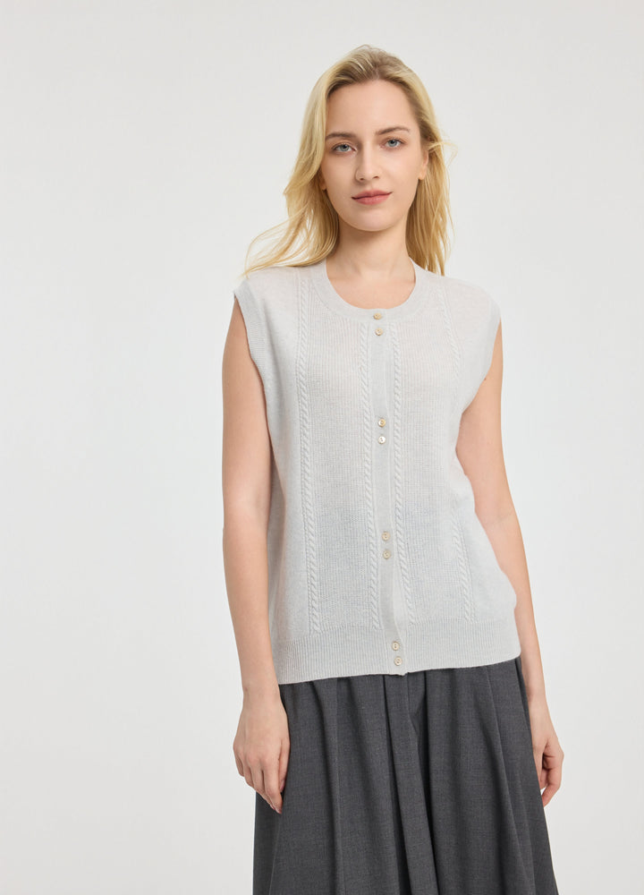 Cashmere Cable Detail-Button Gilet