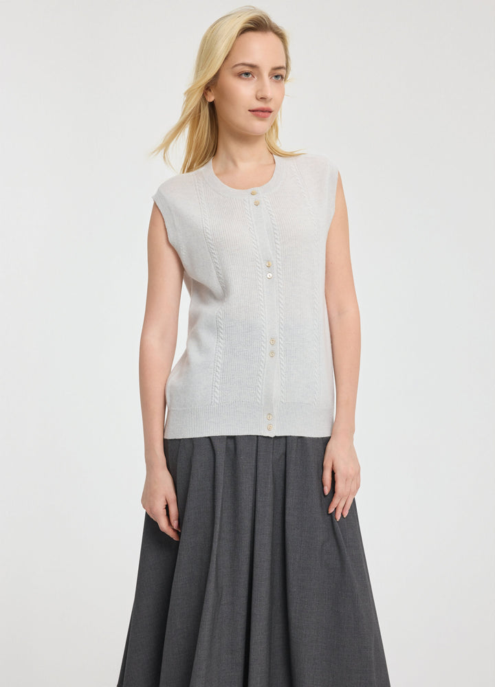 Cashmere Cable Detail-Button Gilet