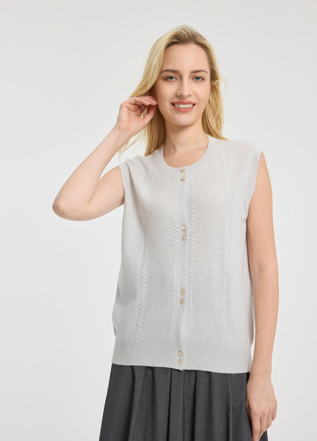Cashmere Cable Detail-Button Gilet