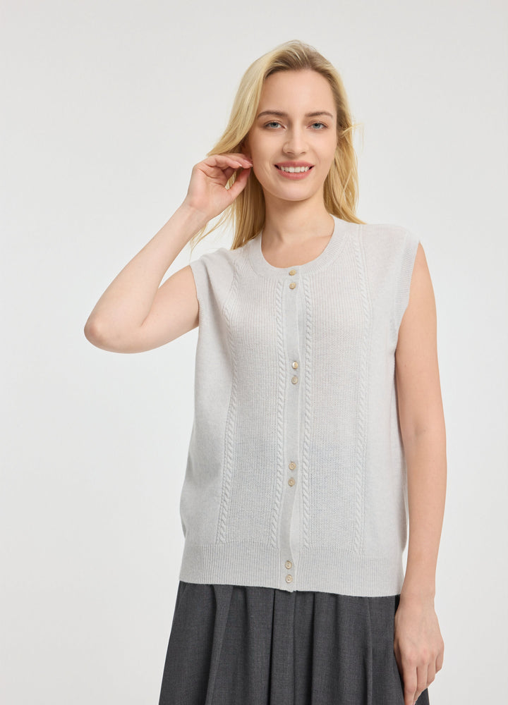 Cashmere Cable Detail-Button Gilet