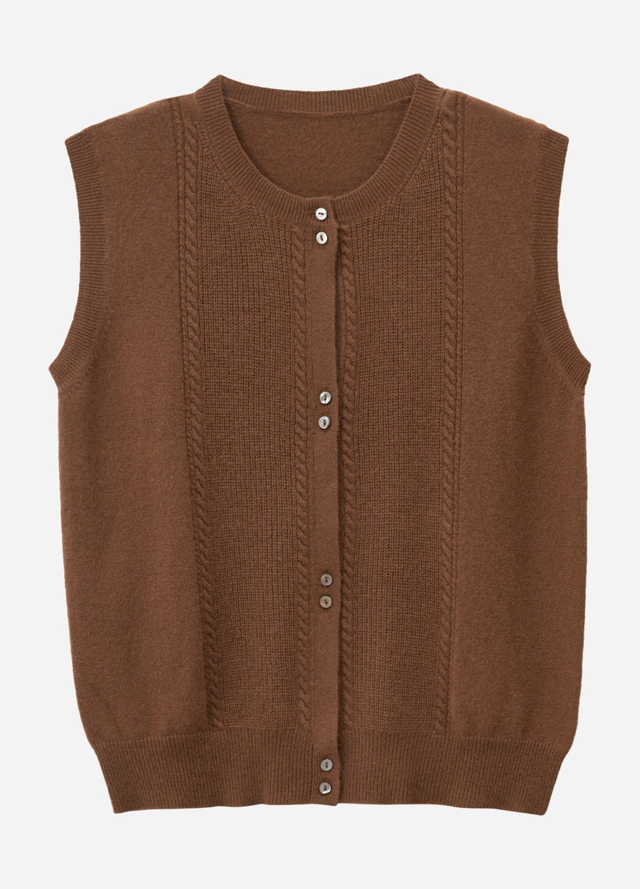 Cashmere Cable Detail-Button Gilet