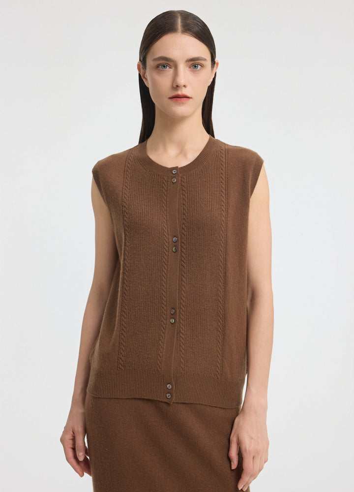 Cashmere Cable Detail-Button Gilet