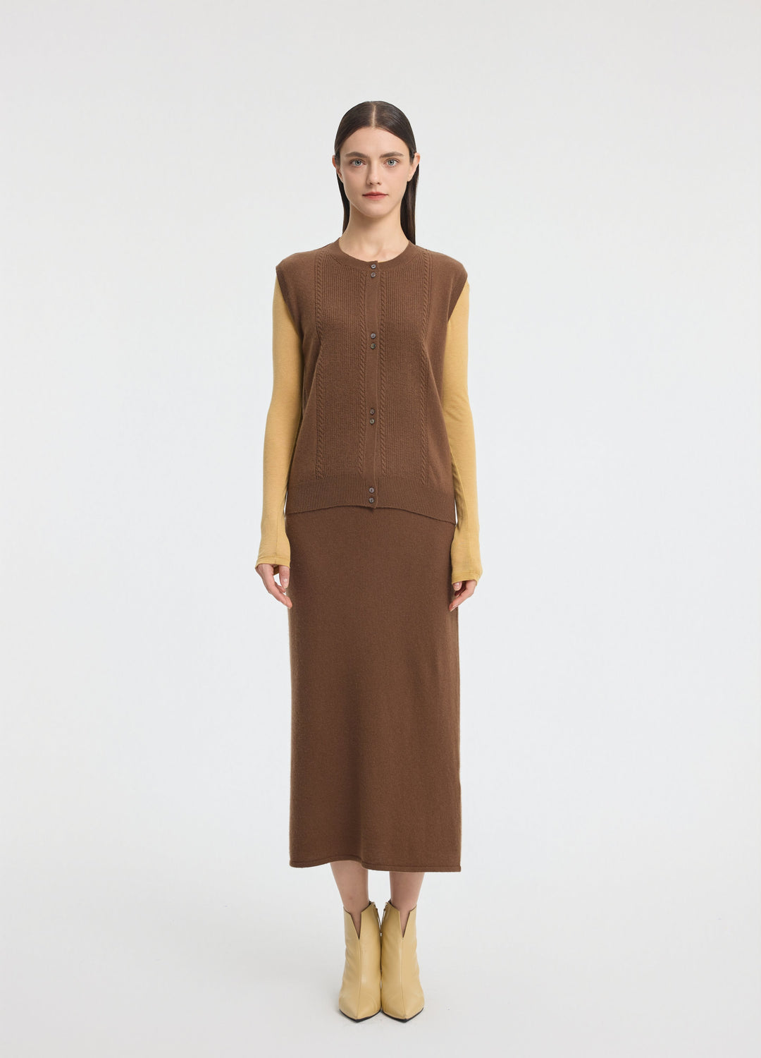 Cashmere Cable Detail-Button Gilet