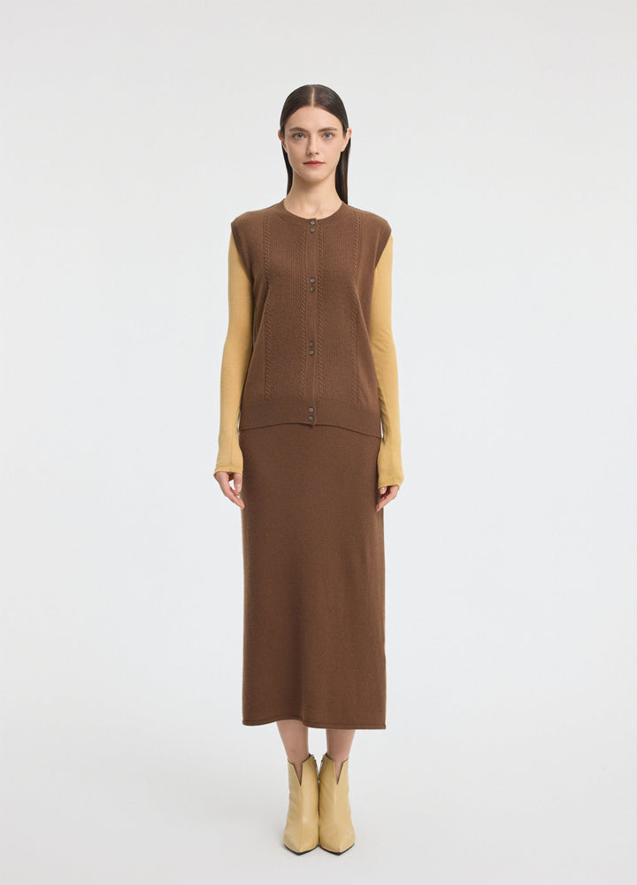 Cashmere Cable Detail-Button Gilet