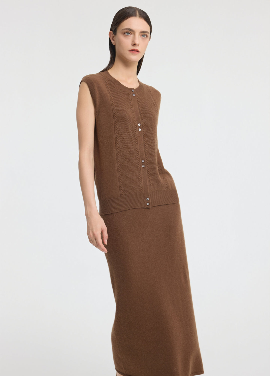 Cashmere Cable Detail-Button Gilet