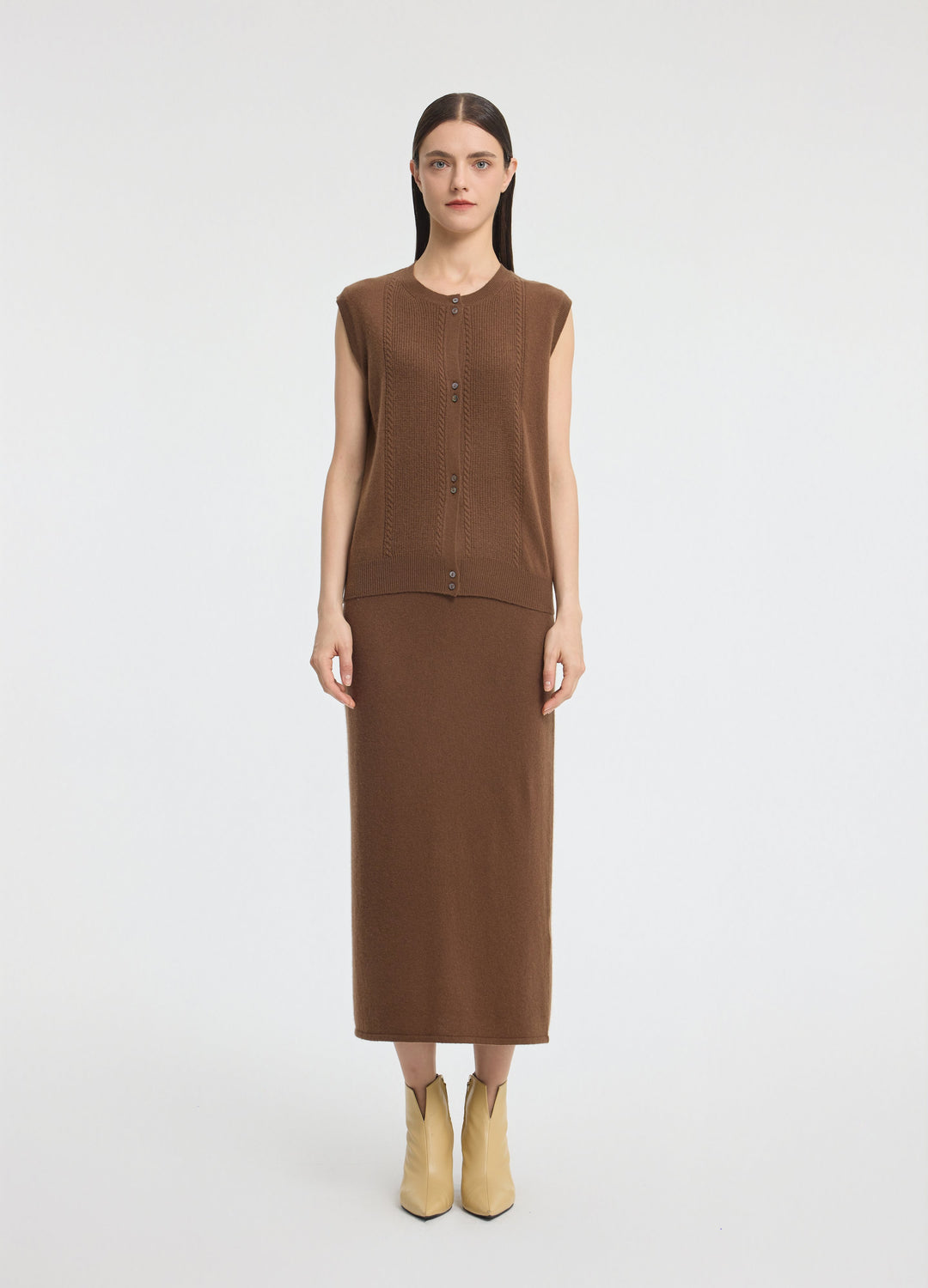 Cashmere Cable Detail-Button Gilet
