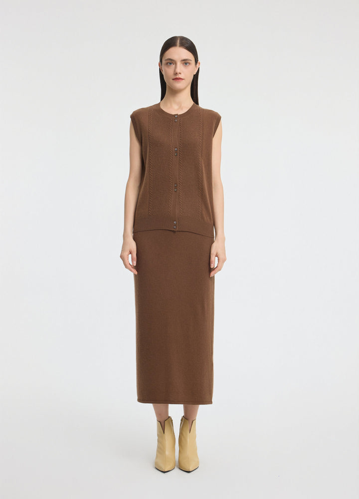 Cashmere Cable Detail-Button Gilet