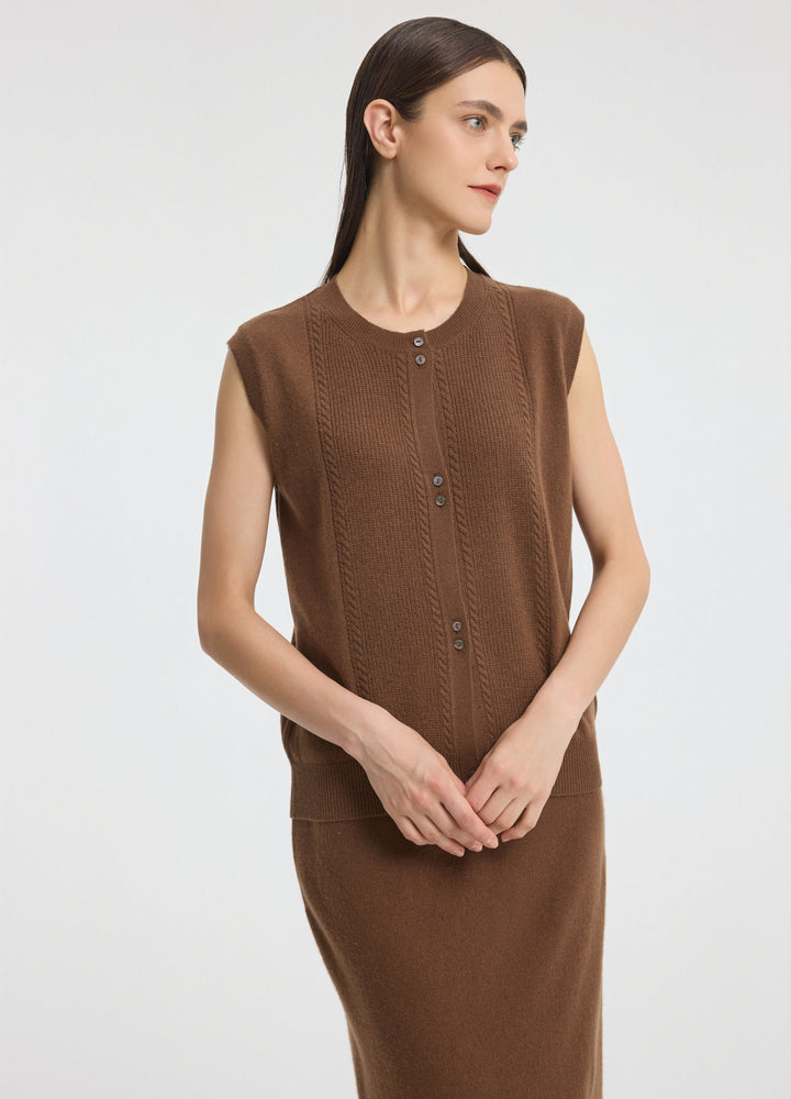 Cashmere Cable Detail-Button Gilet