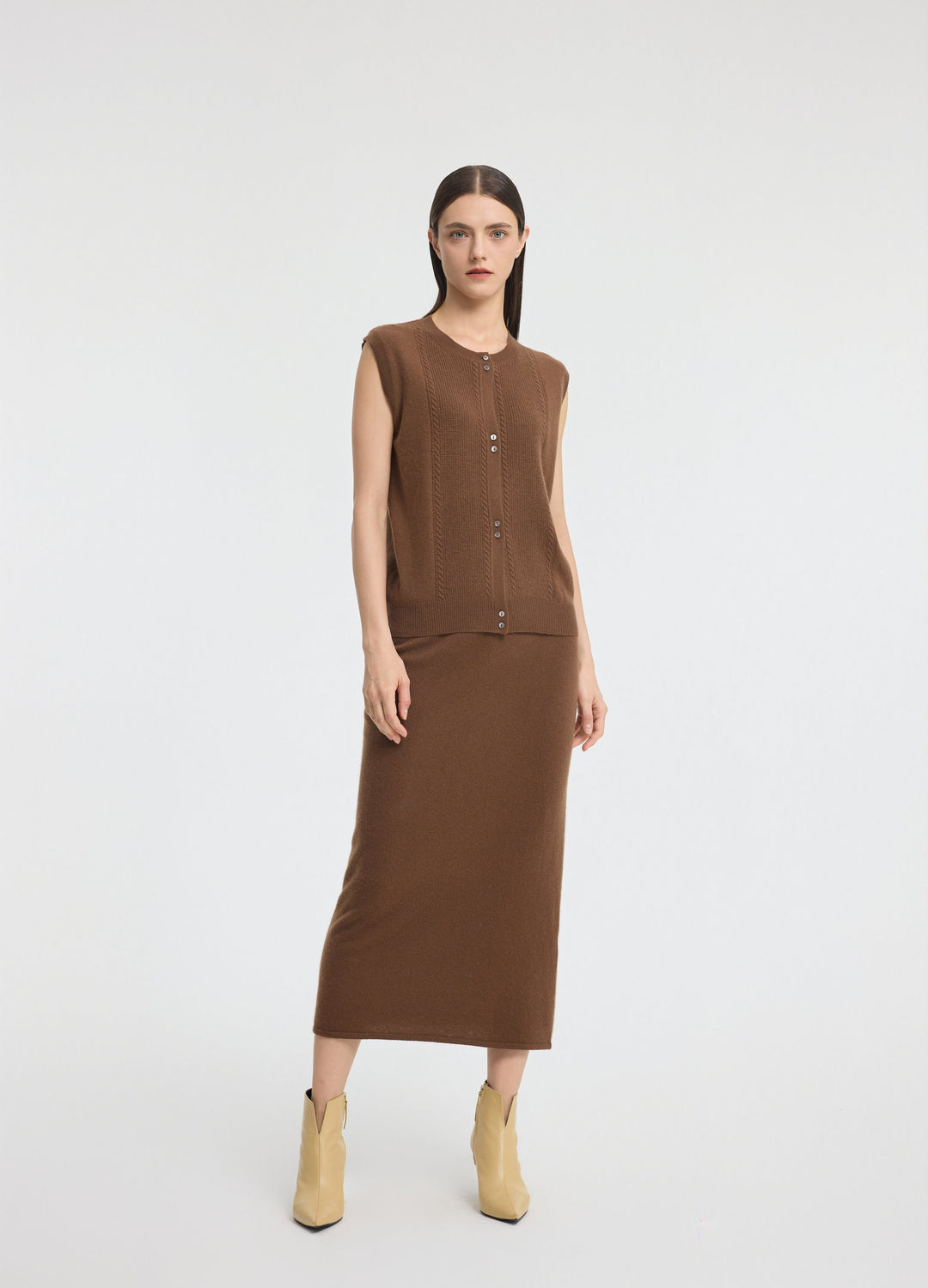 Cashmere Cable Detail-Button Gilet
