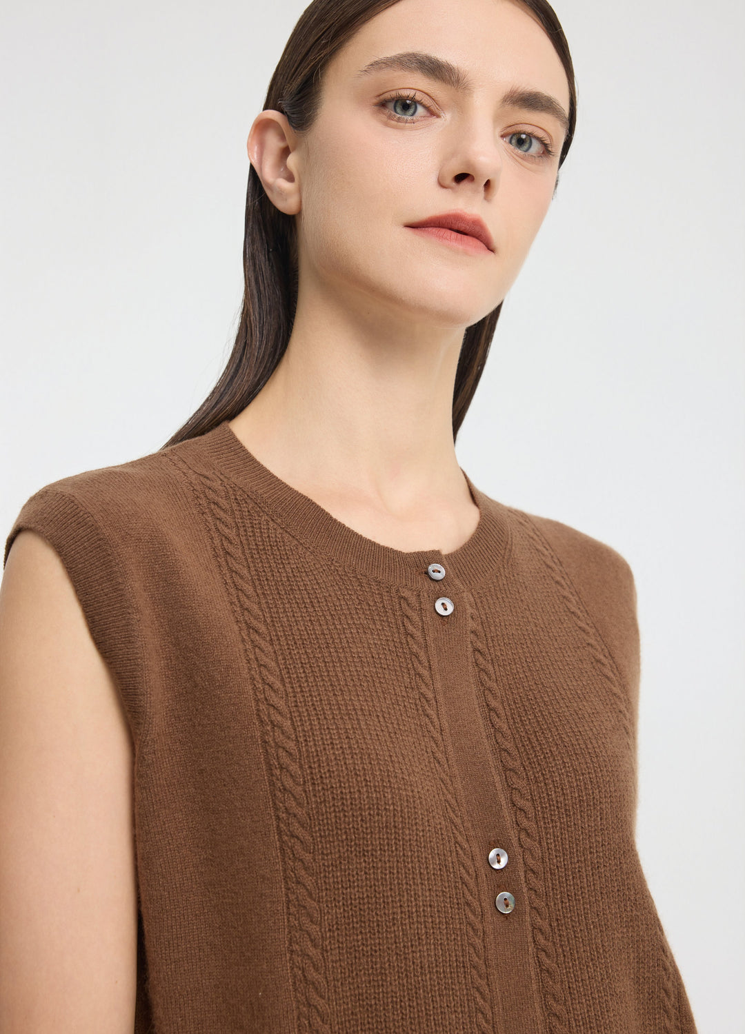 Cashmere Cable Detail-Button Gilet